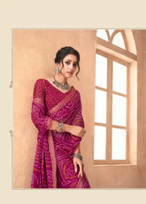 India Silk Magenta Chiffon Saree Features A Beautifully Attached Banarasi Border Combining The Softness And Flow Of Chiffon